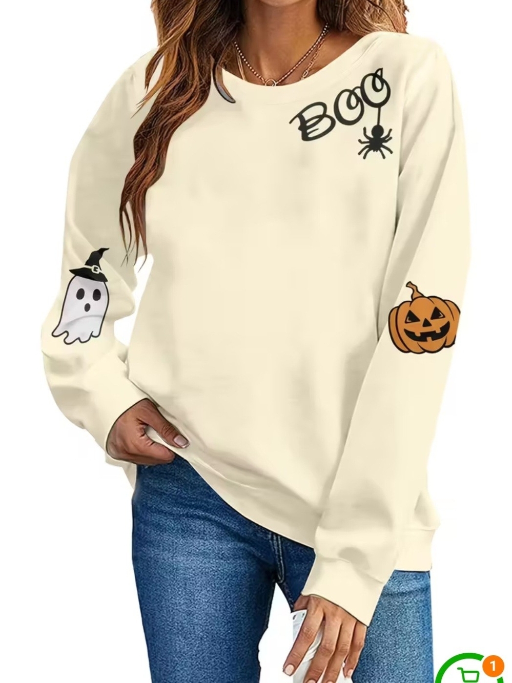 Women's Cream Halloween Graphic Sweatshirt - Long Sleeve Pullover